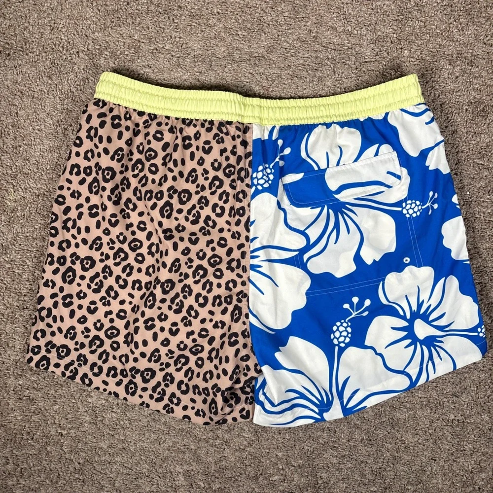 Duvin Design Co Split Flower Swim Shorts Mens 2XL Blue‎ Floral Leopard Print New